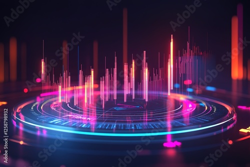 Holographic world stock market investment trading graph with futuristic HUD circle. Modern business presentation. Chart of investment financial data with Earth globe. Vector.