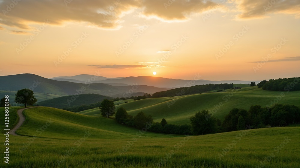 Naklejka premium Golden Sunset in Tuscany