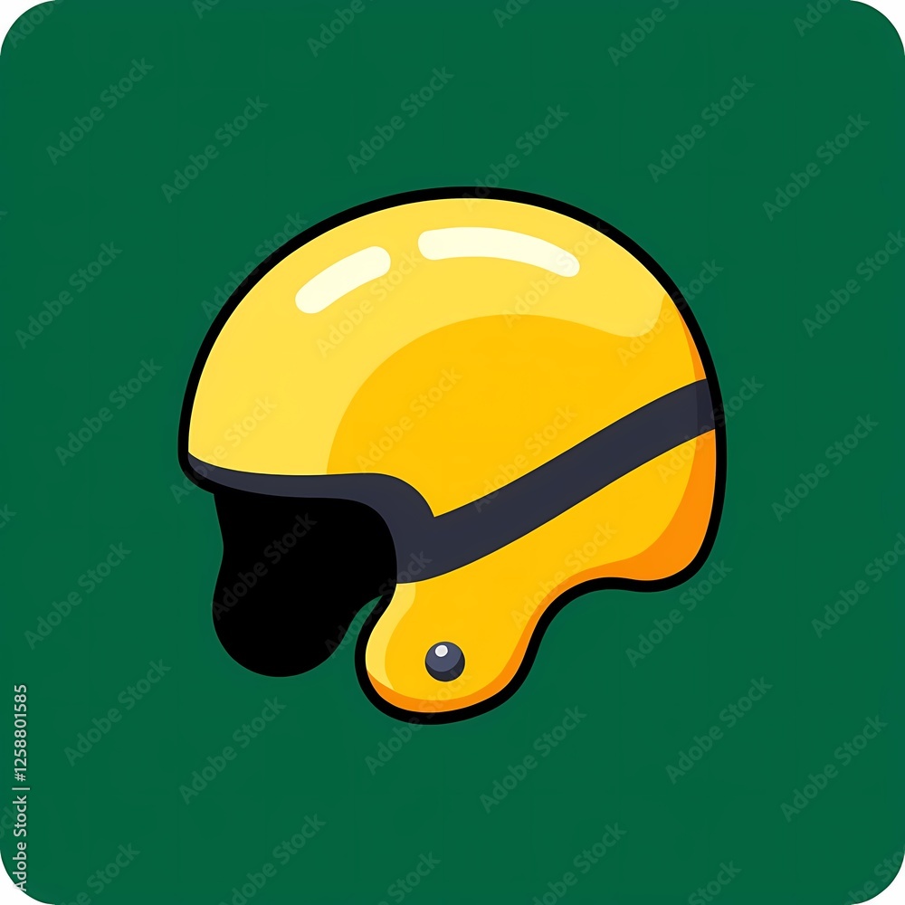 An vibrant image of a yellow helmet with a black stripe on the side. The background is a forest green color, adding depth and contrast.