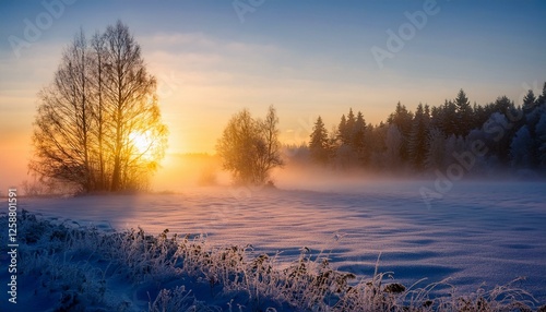 foggy winter sunrise