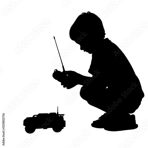 Silhouette of a Child Playing with a Remote-Control Car – Playtime, Technology, Childhood Joy, Toy Interaction, Development, Fun Activities, Hand-Eye Coordination, Early Learning, Entertainment

