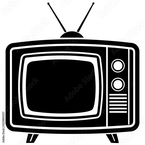 retro tv set black silhouette vector, Simple silhouette Design vector icon with white background.