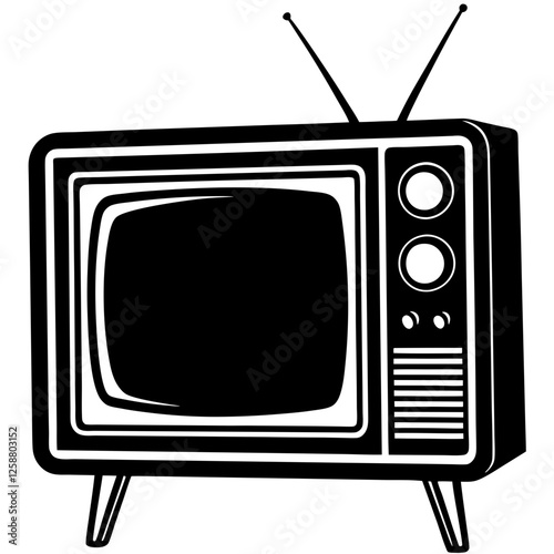 retro tv set black silhouette vector, Simple silhouette Design vector icon with white background.