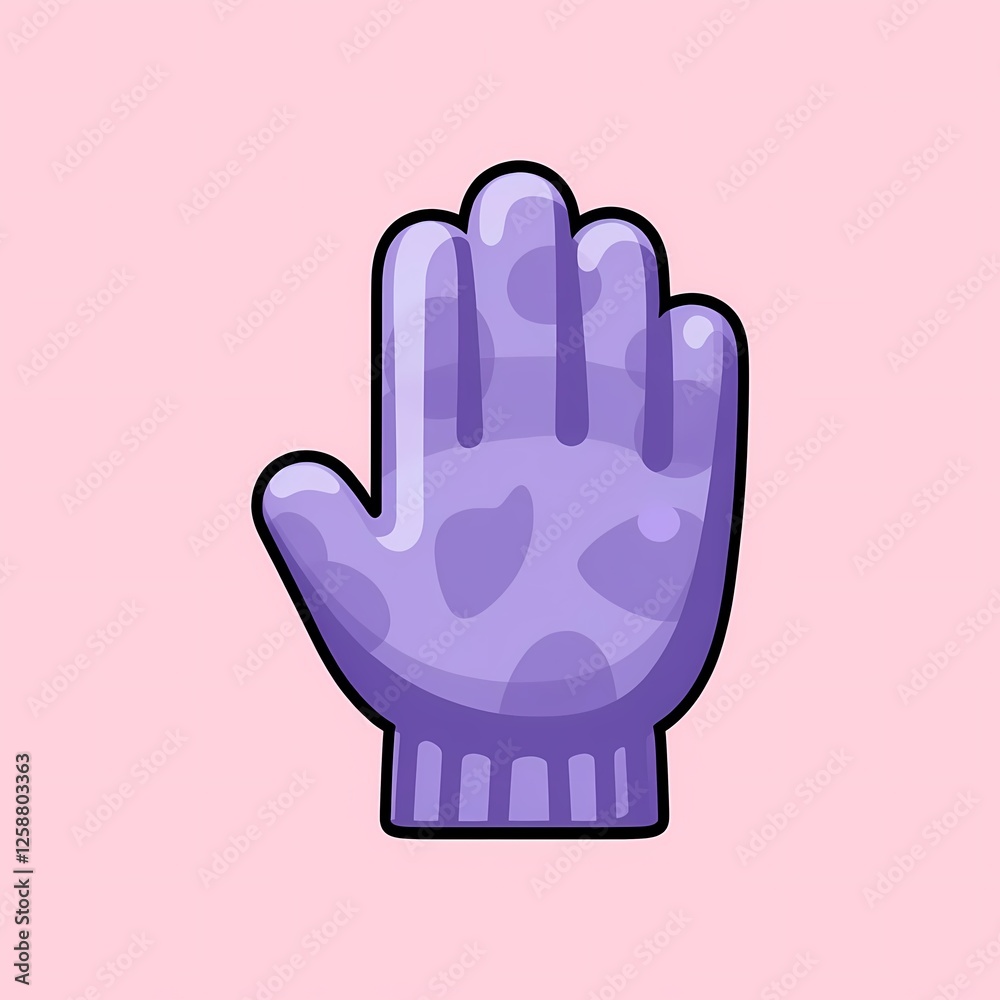 Obraz premium An retro image of a purple glove with a patterned design. The background is a pastel pink color, adding depth and contrast.