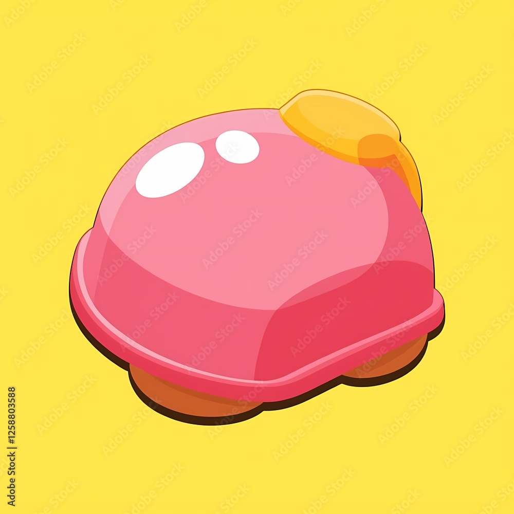 An chunky image of a pink helmet with a yellow handle. The background is a vibrant yellow color, adding depth and contrast. An chunky image of a pink helmet with a yellow handle. The background is a vibrant yellow color, adding depth and contrast.
