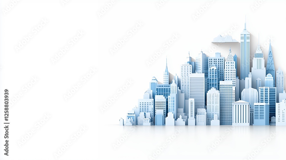 Fototapeta premium Abstract Paper Cut Cityscape Panorama