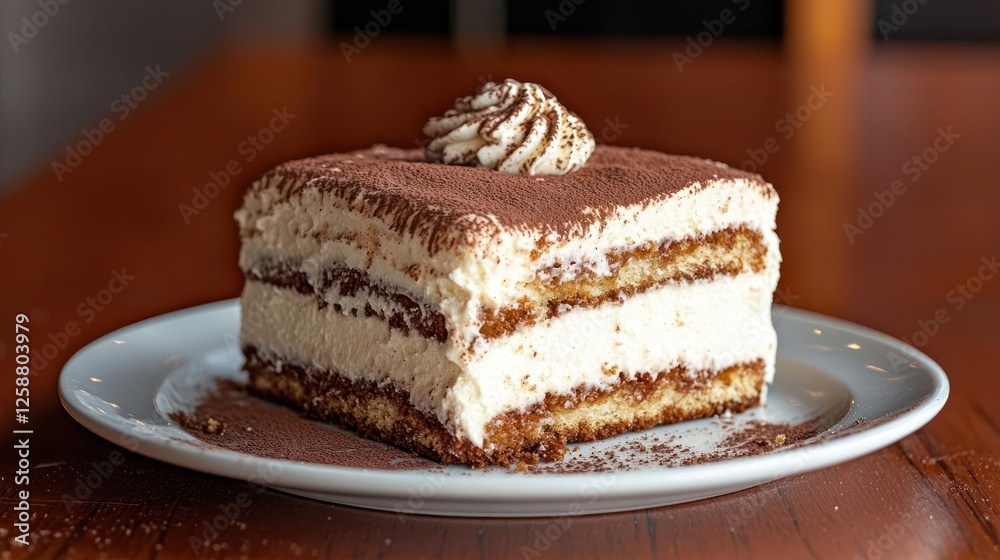 Layered Tiramisu Dessert on White Plate Layered Tiramisu Dessert on White Plate