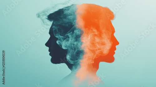 two faced profile silhouette with smoke