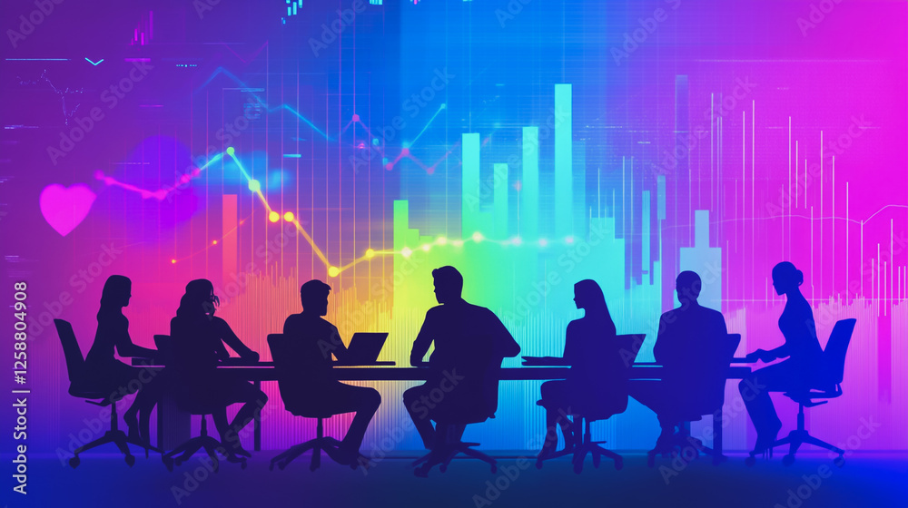 Professional business team working on a project together in the office Using innovation economic growth charts and network connections to accompany the data. in analyzing future trends Professional business team working on a project together in the office Using innovation economic growth charts and network connections to accompany the data. in analyzing future trends