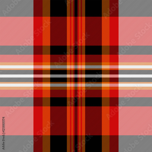 Printout fabric vector background, best seamless tartan pattern. Symmetry plaid textile texture check in red and black colors.