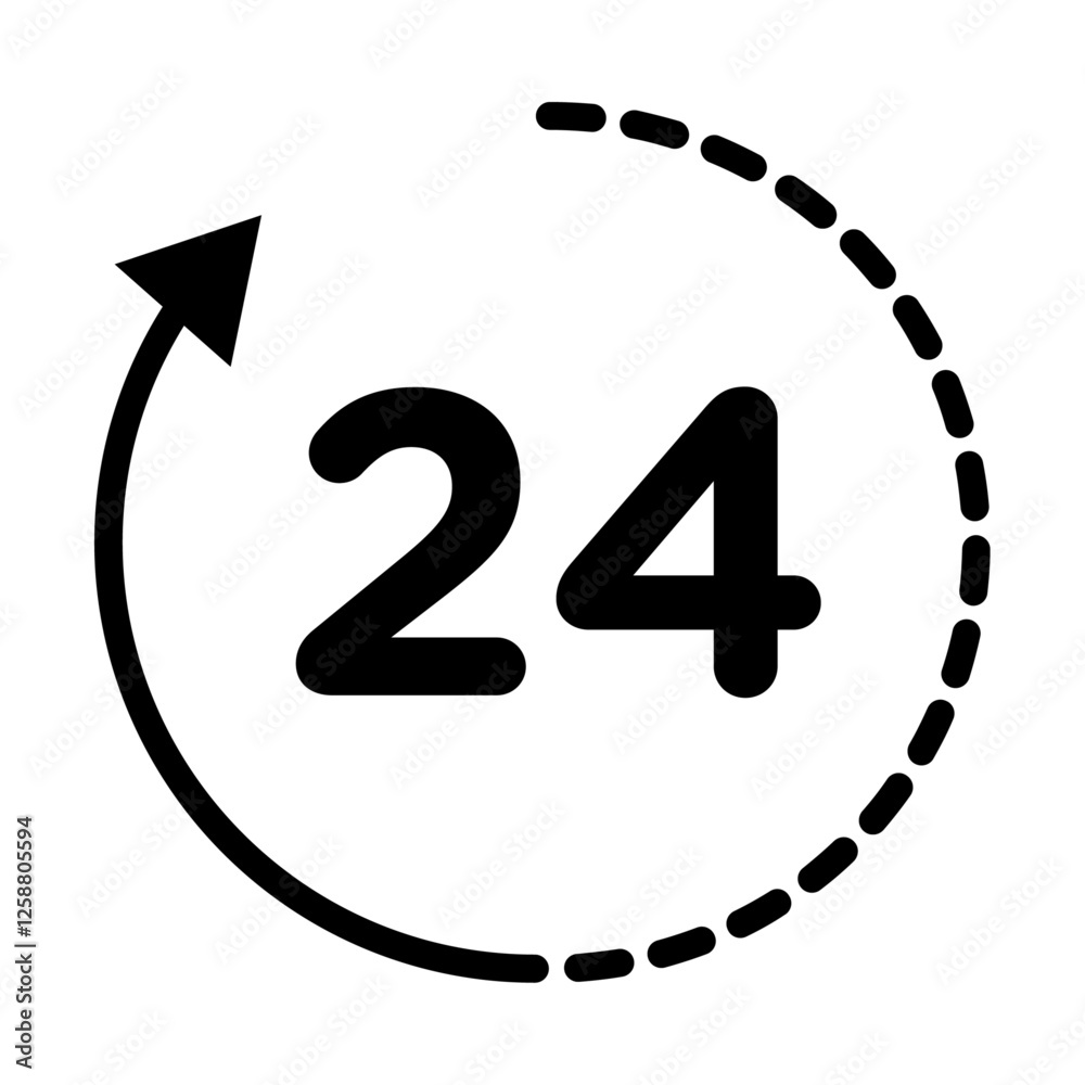 24 hours icon Outline vector symbol sign 24 hours icon Outline vector symbol sign