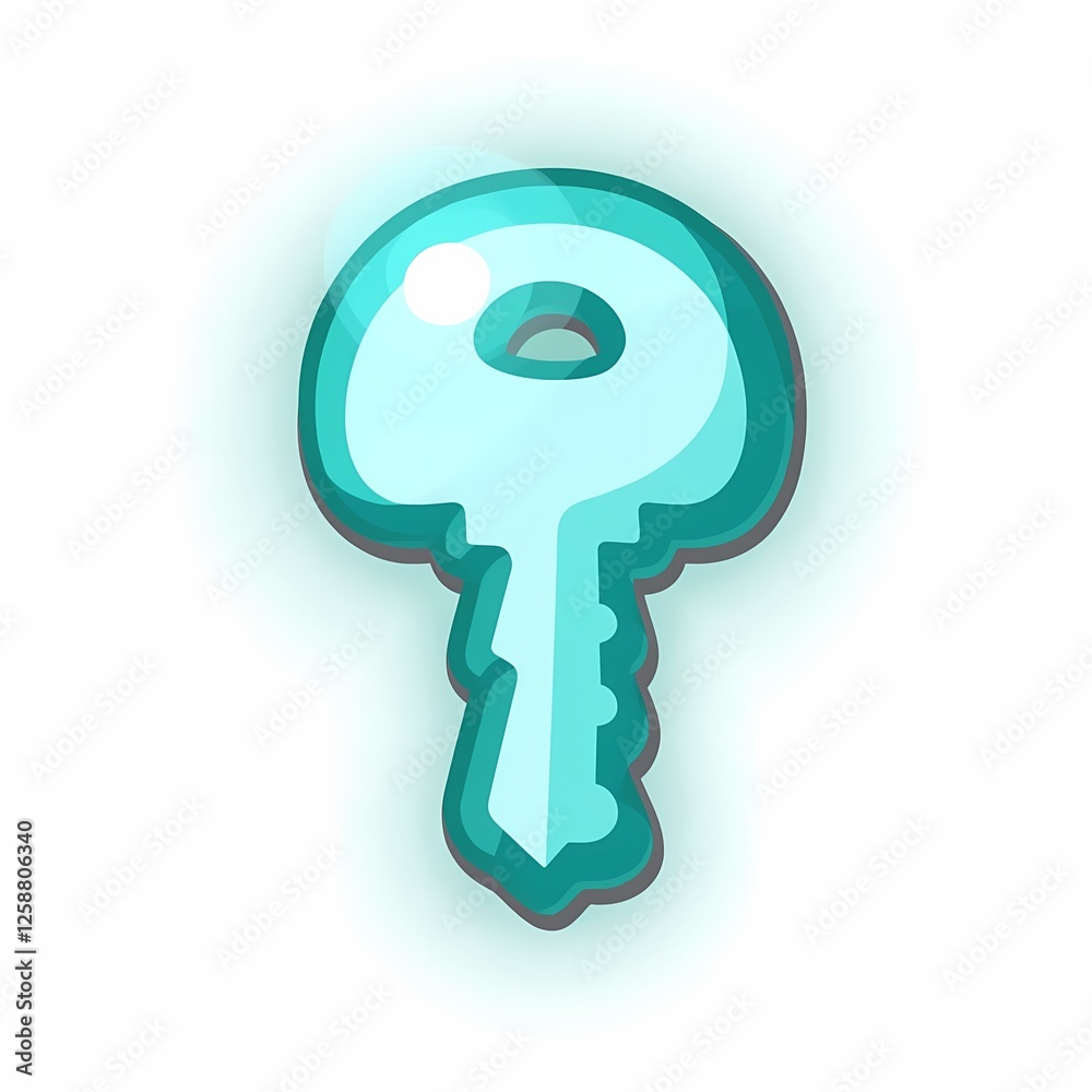 An futuristic image of a teal key with a bold outline. The background is a soft white color, adding depth and contrast. An futuristic image of a teal key with a bold outline. The background is a soft white color, adding depth and contrast.