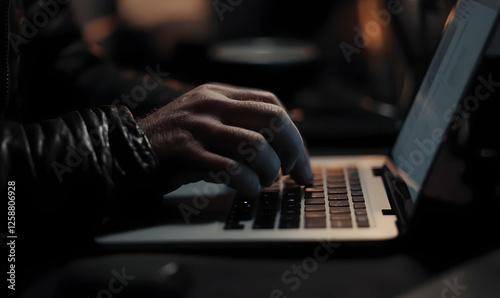 Person using laptop at night