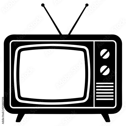 retro tv set black silhouette vector, Simple silhouette Design vector icon with white background.