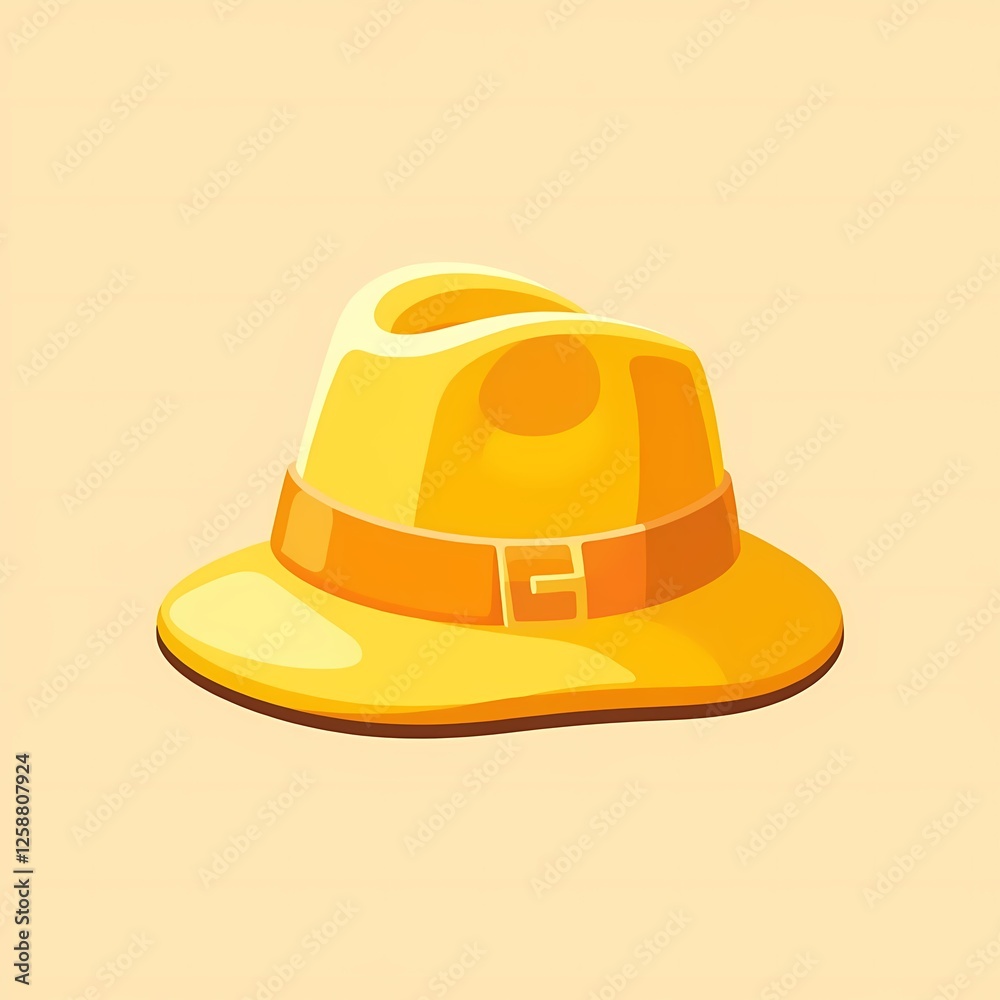 An sleek image of a yellow hat with a glossy coating. The background is a sand beige color, adding depth and contrast. An sleek image of a yellow hat with a glossy coating. The background is a sand beige color, adding depth and contrast.