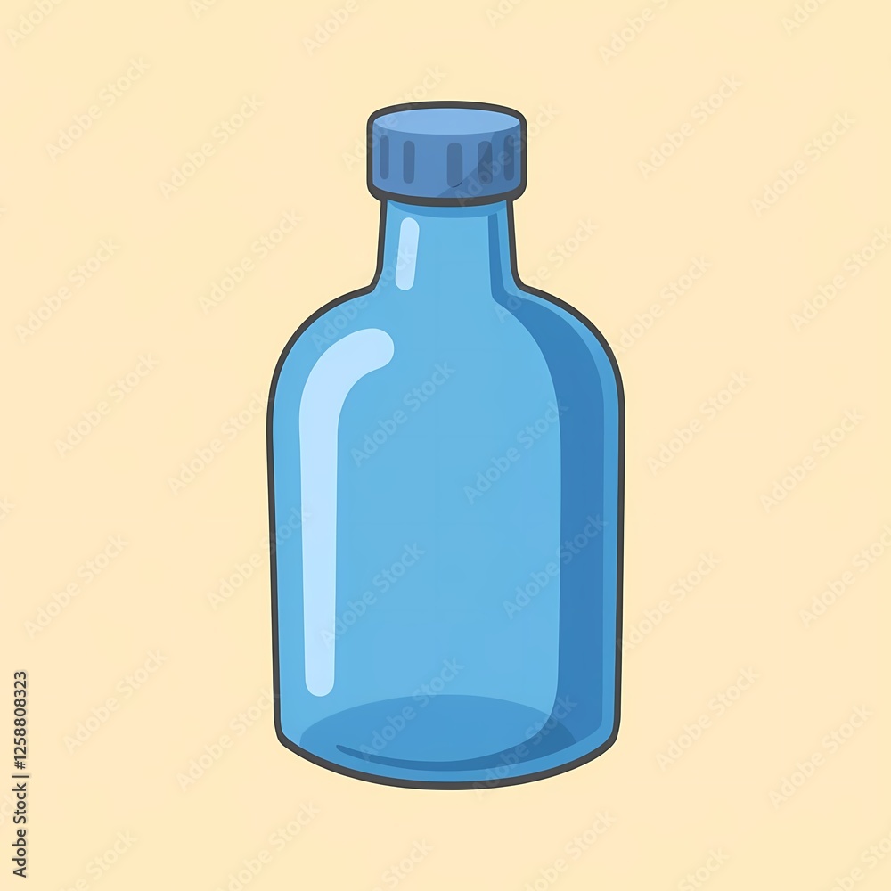 An retro image of a blue bottle with a bold outline. The background is a sand beige color, adding depth and contrast. An retro image of a blue bottle with a bold outline. The background is a sand beige color, adding depth and contrast.
