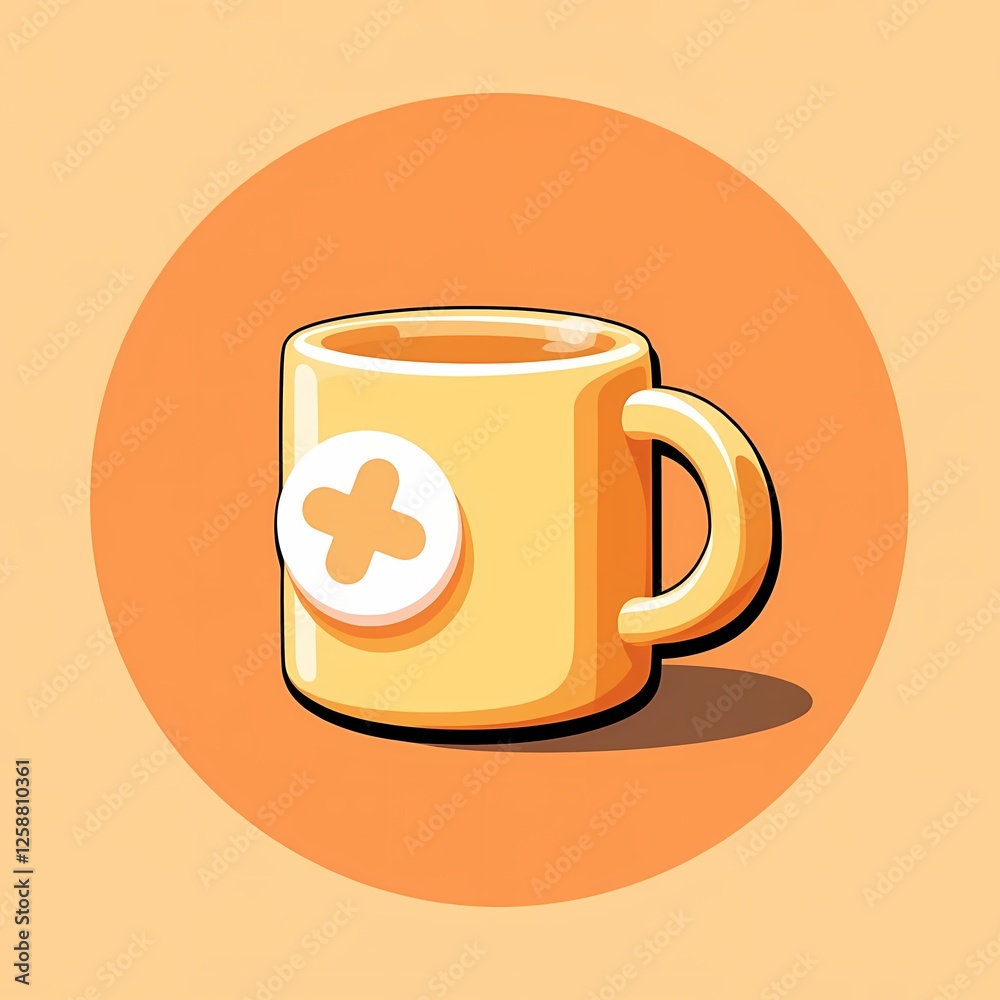 An animated image of a beige mug with a painted logo. The background is a sunset orange color, adding depth and contrast. An animated image of a beige mug with a painted logo. The background is a sunset orange color, adding depth and contrast.