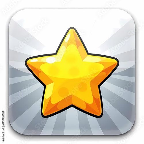 An chunky image of a yellow star with a patterned design. The background is a metallic silver color, adding depth and contrast. photo