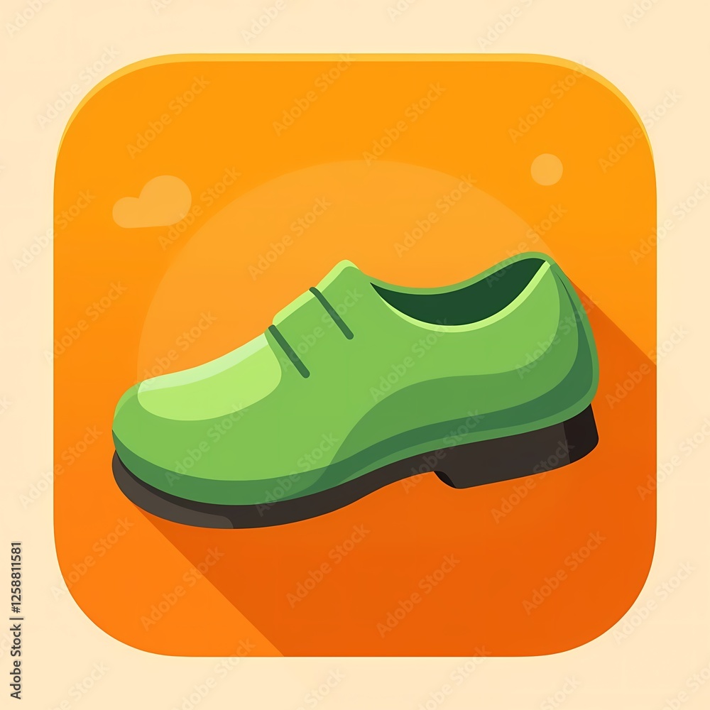 An minimalistic image of a green shoe with a matte finish. The background is a sunset orange color, adding depth and contrast. An minimalistic image of a green shoe with a matte finish. The background is a sunset orange color, adding depth and contrast.