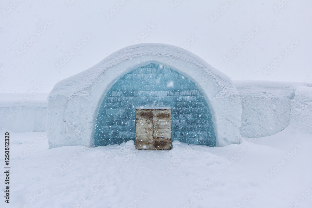 The entrance of the Ice Hotel in the north of Sweden in Kiruna