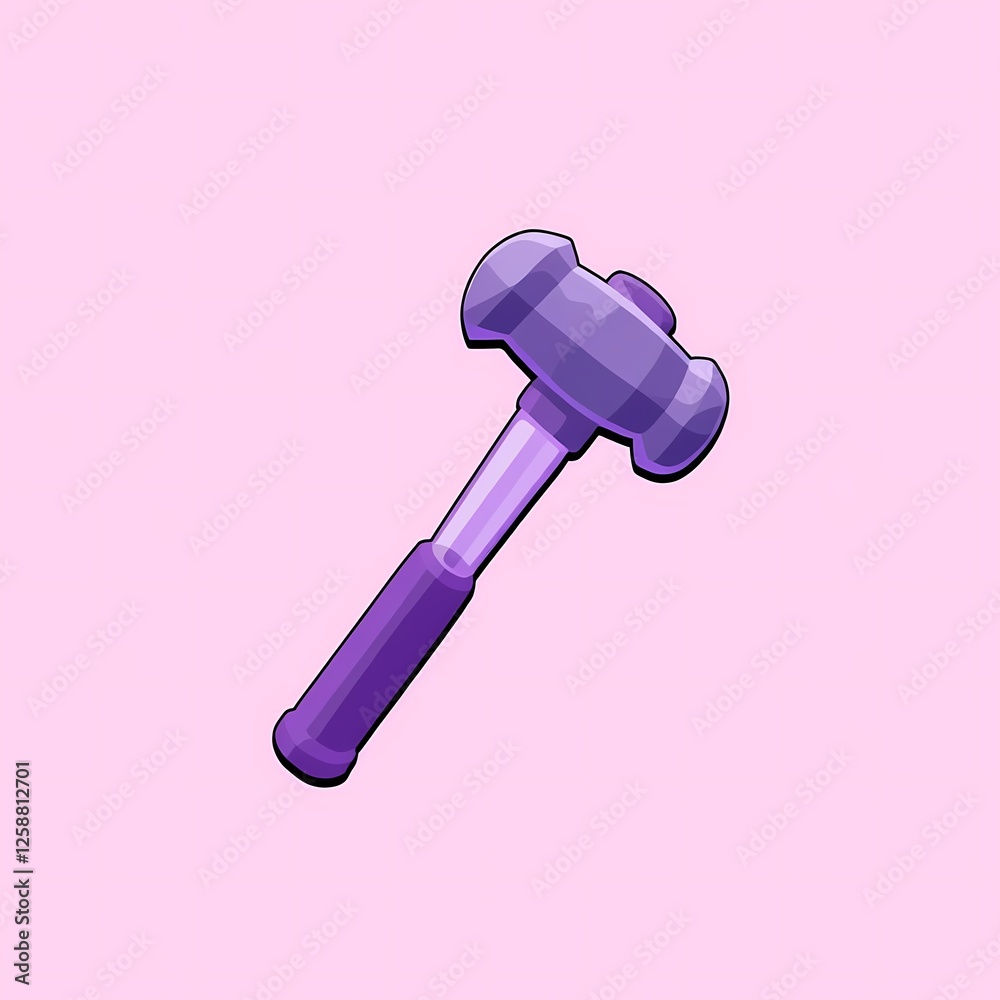 An detailed image of a purple hammer with a transparent body. The background is a pastel pink color, adding depth and contrast. An detailed image of a purple hammer with a transparent body. The background is a pastel pink color, adding depth and contrast.