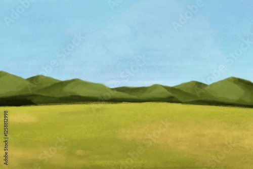 Green grass hill background, aesthetic paint illustration