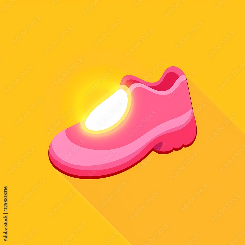 An glowing image of a pink shoe with a glowing center. The background is a vibrant yellow color, adding depth and contrast. An glowing image of a pink shoe with a glowing center. The background is a vibrant yellow color, adding depth and contrast.