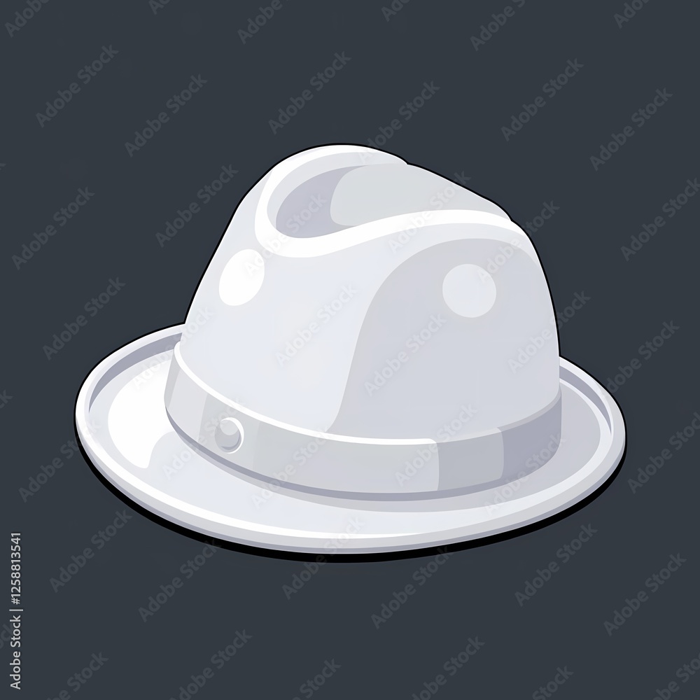 An chunky image of a white hat with a metallic finish. The background is a dark gray color, adding depth and contrast.