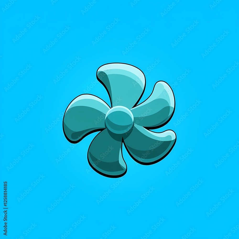 An animated image of a teal fan with a metallic finish. The background is a sky blue color, adding depth and contrast. An animated image of a teal fan with a metallic finish. The background is a sky blue color, adding depth and contrast.