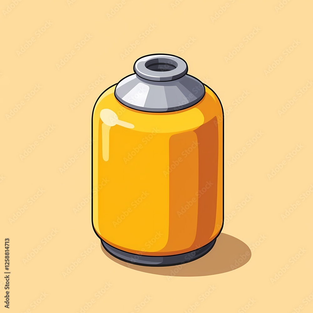 An futuristic image of a yellow canister with a metallic finish. The background is a sand beige color, adding depth and contrast. An futuristic image of a yellow canister with a metallic finish. The background is a sand beige color, adding depth and contrast.