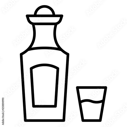 Tequila bottle and glass icon Outline vector symbol sign