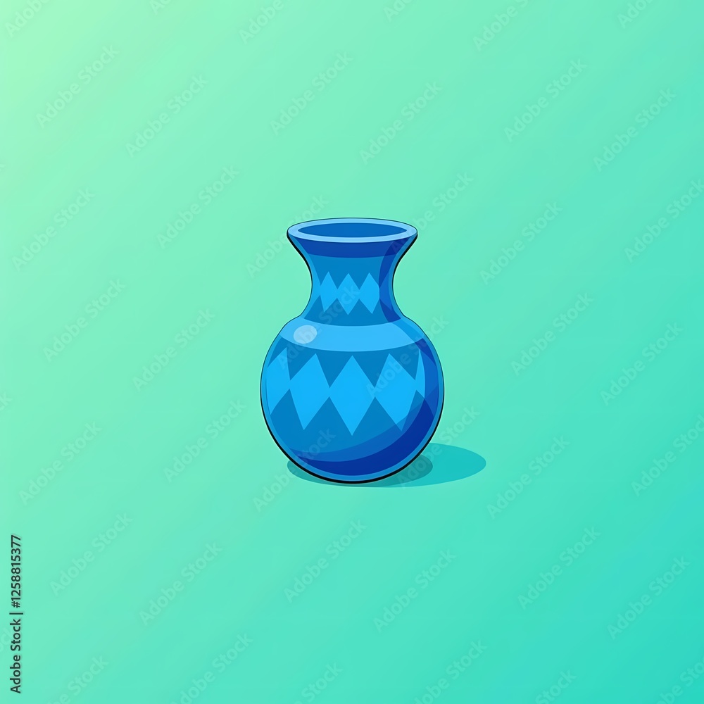 An minimalistic image of a blue vase with geometric patterns. The background is a gradient green color, adding depth and contrast. An minimalistic image of a blue vase with geometric patterns. The background is a gradient green color, adding depth and contrast.
