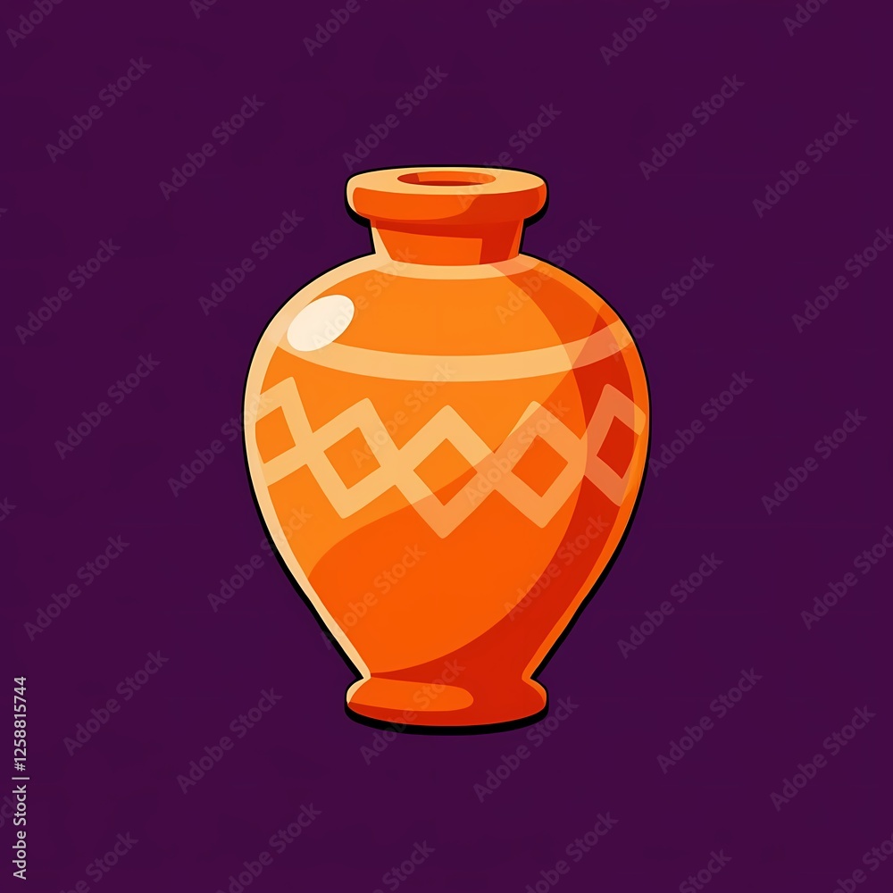 An ornate image of a orange vase with a patterned design. The background is a deep purple color, adding depth and contrast.