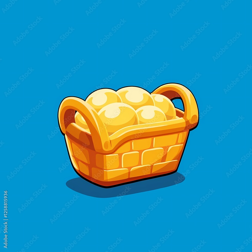 An futuristic image of a gold basket with embossed details. The background is a bright blue color, adding depth and contrast. An futuristic image of a gold basket with embossed details. The background is a bright blue color, adding depth and contrast.