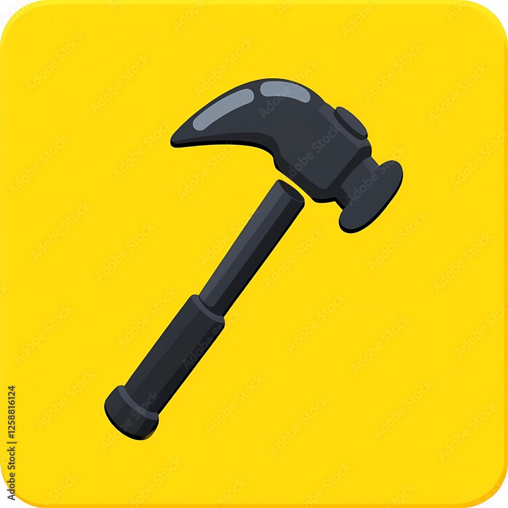 An minimalistic image of a black hammer with a glossy coating. The background is a vibrant yellow color, adding depth and contrast. An minimalistic image of a black hammer with a glossy coating. The background is a vibrant yellow color, adding depth and contrast.
