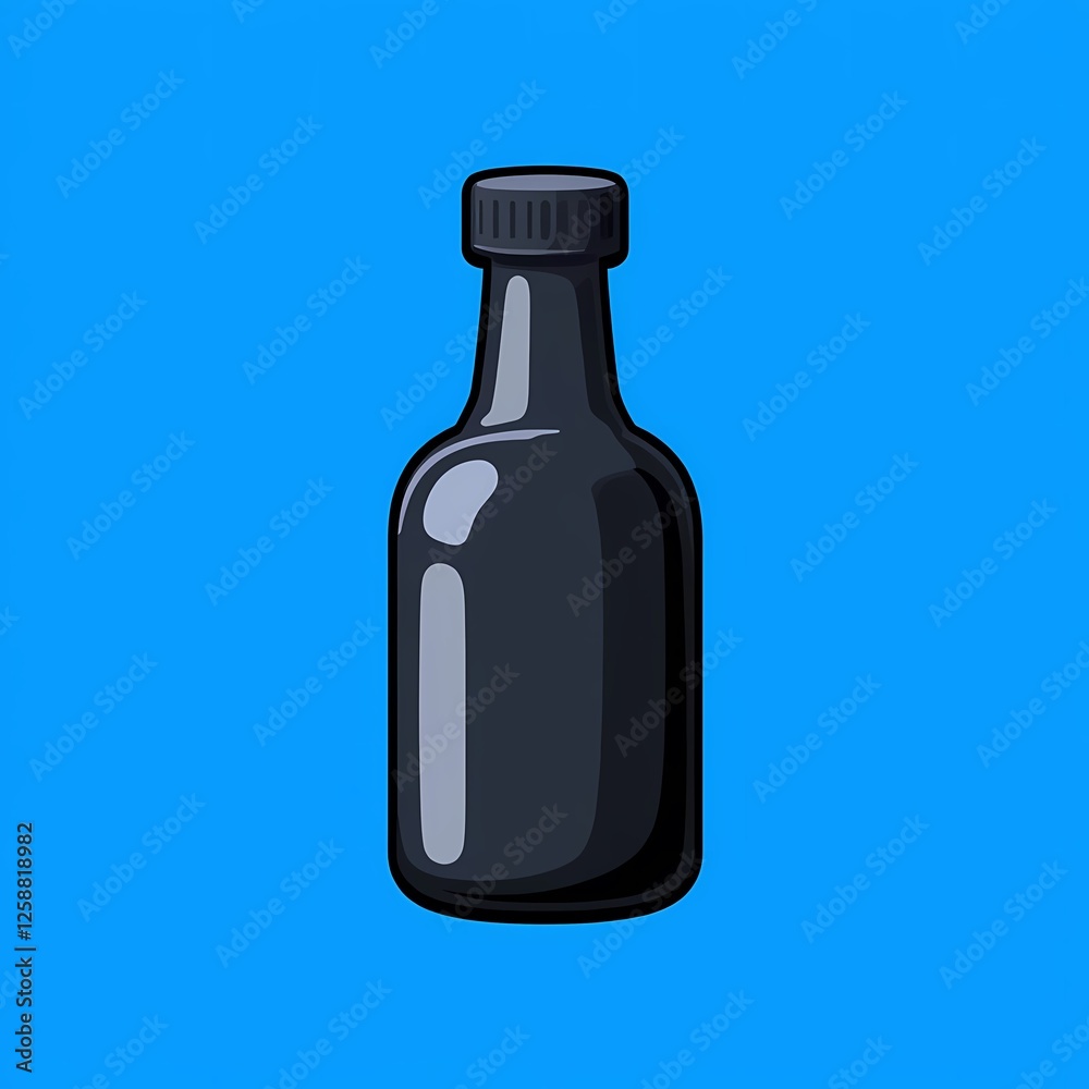 An modern image of a black bottle with a textured surface. The background is a bright blue color, adding depth and contrast. An modern image of a black bottle with a textured surface. The background is a bright blue color, adding depth and contrast.