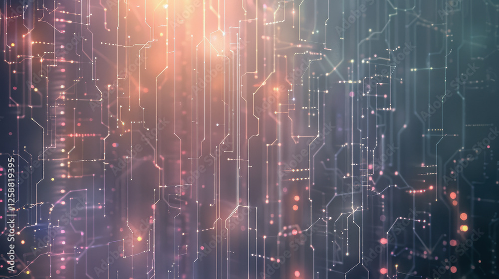 Fototapeta premium Elegant futuristic digital network with soft glowing gradients and abstract circuit connections, representing artificial intelligence and advanced data technology