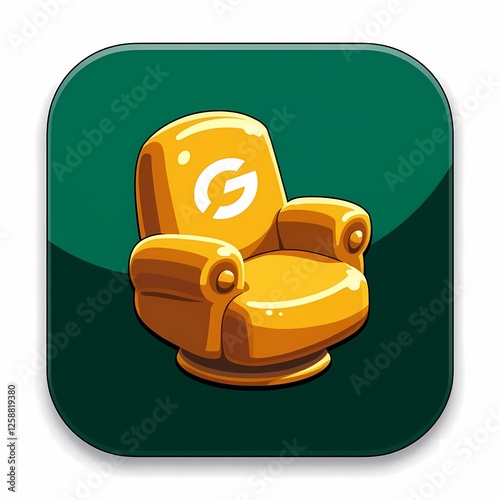 An futuristic image of a gold chair with a painted logo. The background is a forest green color, adding depth and contrast. photo