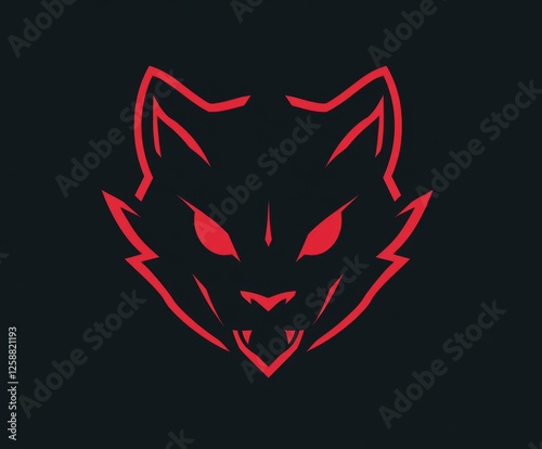 Fierce wolf head emblem with glowing red eyes on a dark background. photo