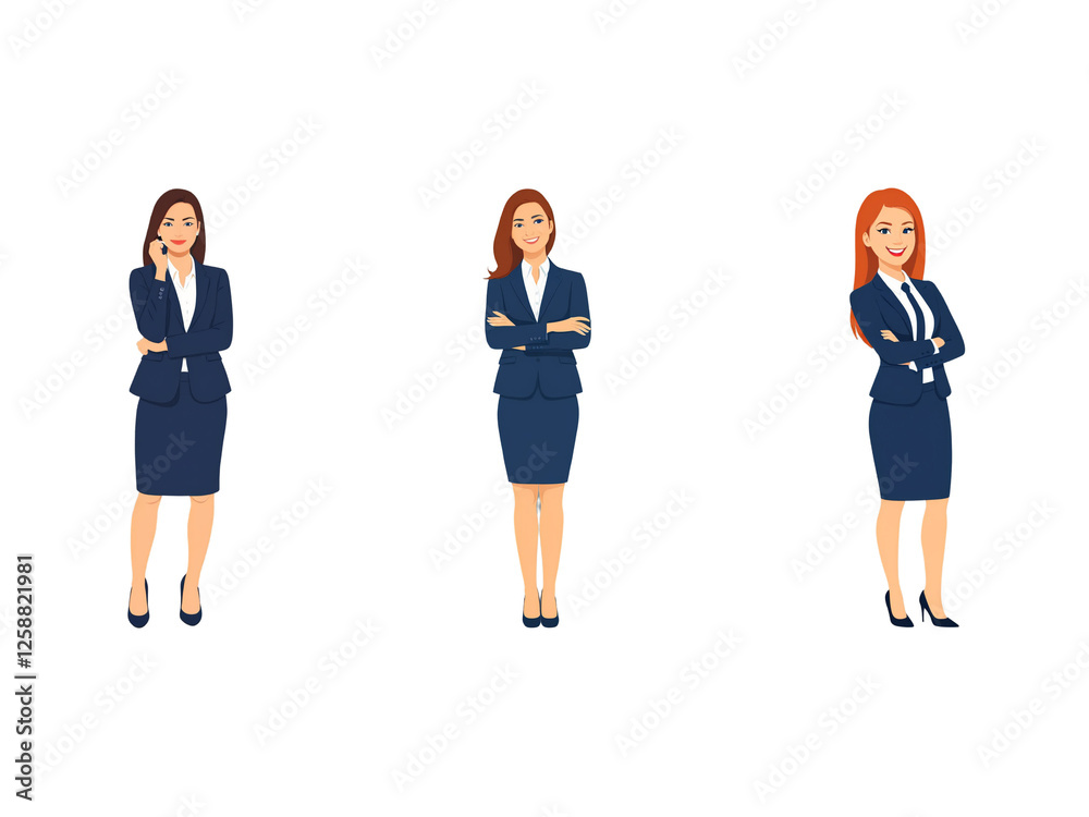 Fototapeta premium A Collection of Flat Illustration Businesswoman Doing Different Actions, Isolated on Transparent Background.