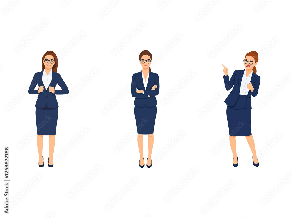 Fototapeta premium A Collection of Flat Illustration Businesswoman Doing Different Actions, Isolated on Transparent Background.