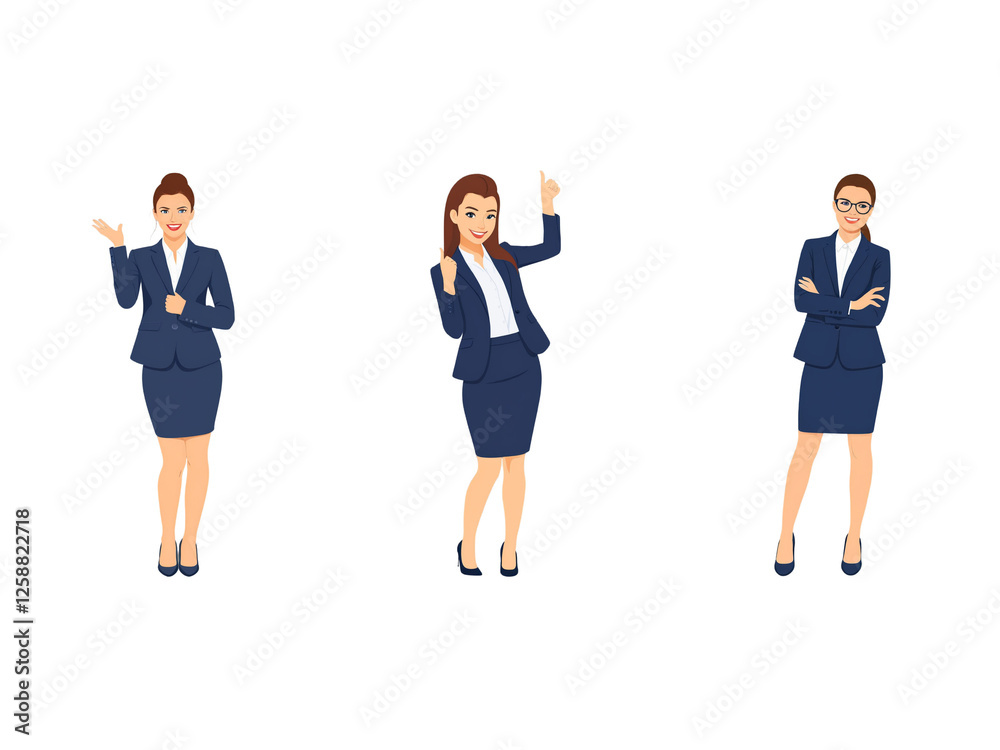 A Collection of Flat Illustration Businesswoman Doing Different Actions, Isolated on Transparent Background. A Collection of Flat Illustration Businesswoman Doing Different Actions, Isolated on Transparent Background.