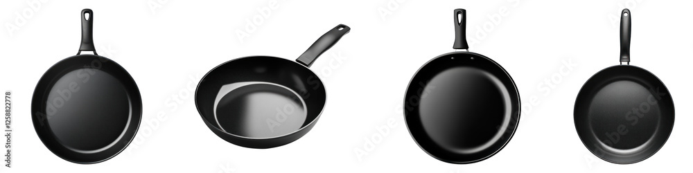 Black frying pan isolated on transparent background ,PNG, set of Black frying pan isolated on transparent background ,PNG, set of