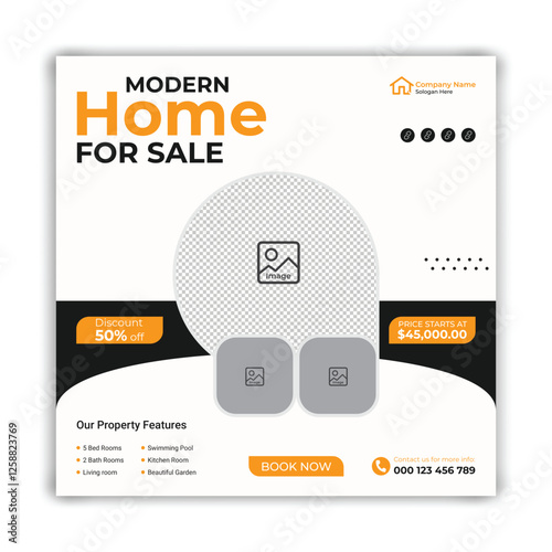 Modern home sale social media banner or post template, dream home for sale social media flyer design