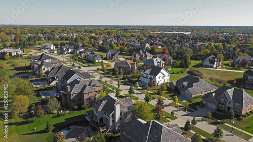 Aerial view of suburban homes in Chicago, Illinois. An expansive aerial view of a suburban area in Chicago, Illinois.