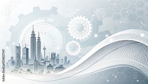 Minimalist Futuristic Background with Abstract Cityscape, Hexagonal Patterns, and Technology-Inspired Design