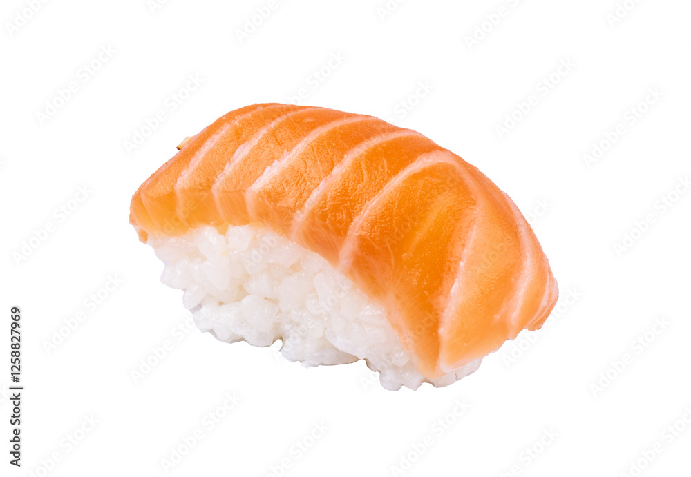 a piece of nigiri with raw salmon isolated on transparent background a piece of nigiri with raw salmon isolated on transparent background