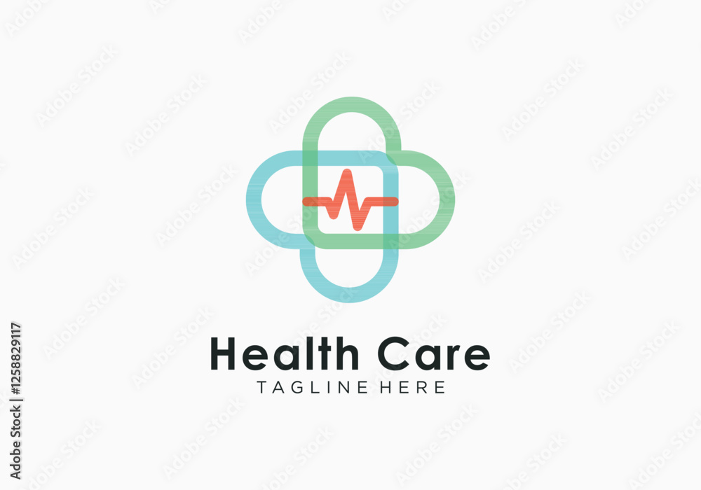 Medical logo icon design elements plus cross sign with heartbeat inside. modern healthcare logo Medical logo icon design elements plus cross sign with heartbeat inside. modern healthcare logo