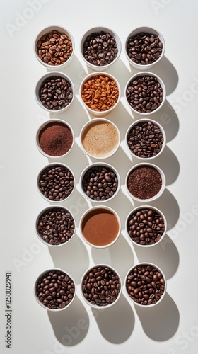 Exploring various coffee bean types in a visually organized layout for flavor...