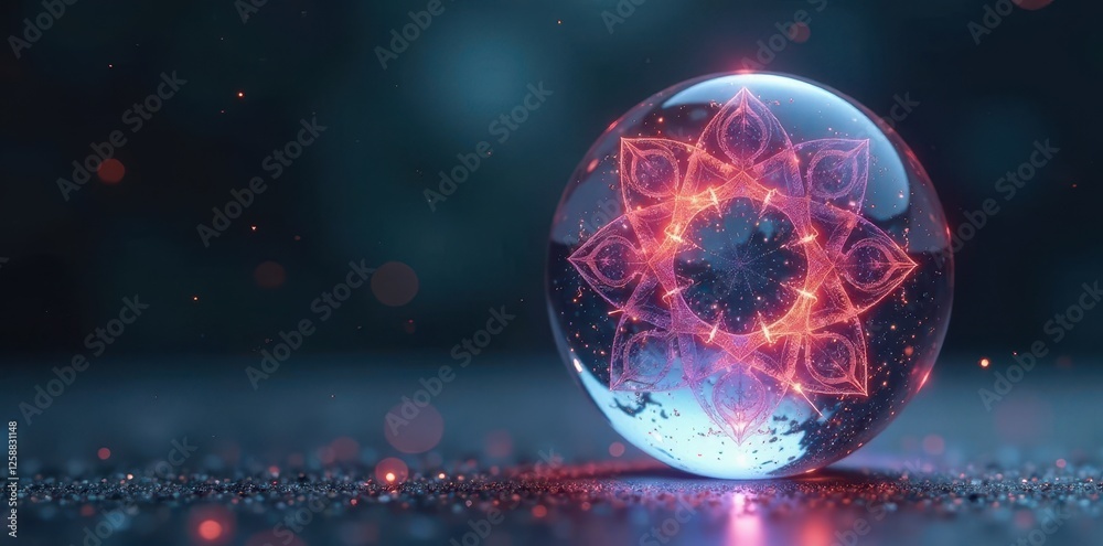 Obraz premium Geometric fractal pattern encased in frosted glass orb , decor, white, december